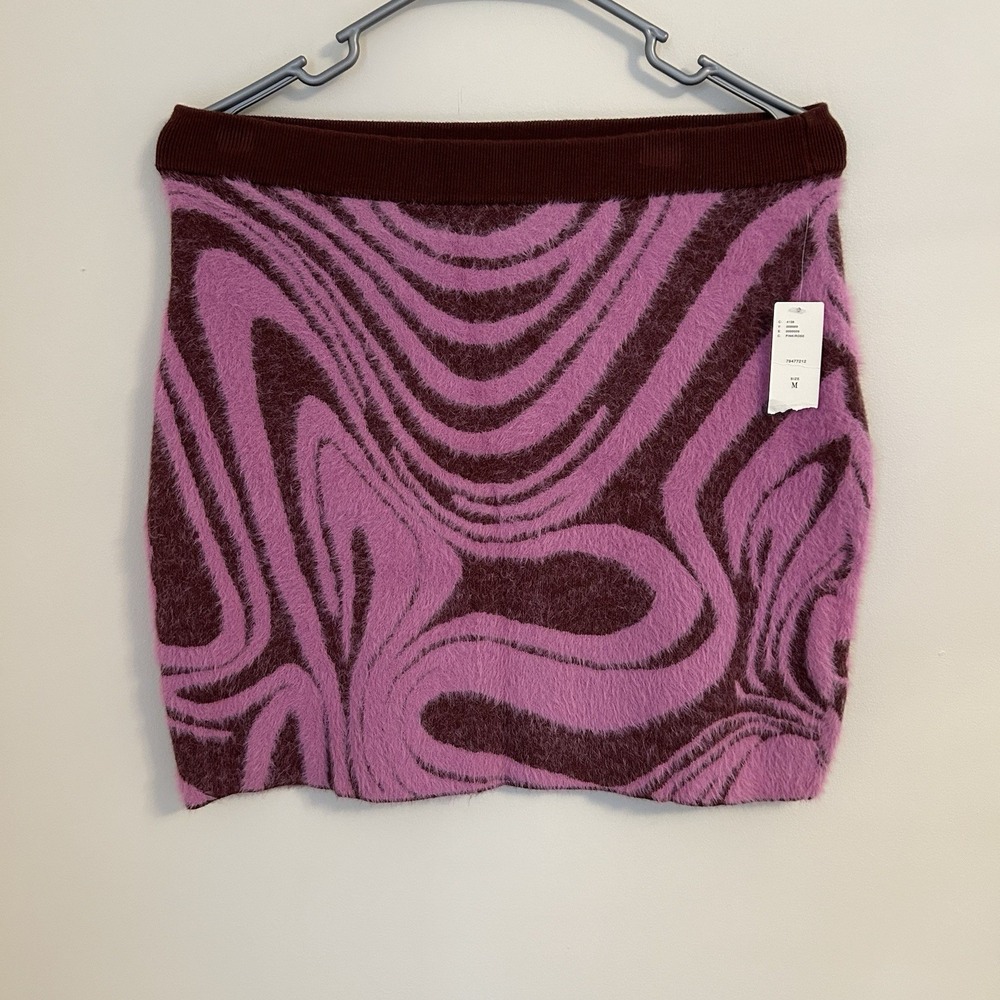 Anthropologie‎ Skirt Fuzzy Rib Trim Waist Pink Wine Size Medium Funky Retro NWT